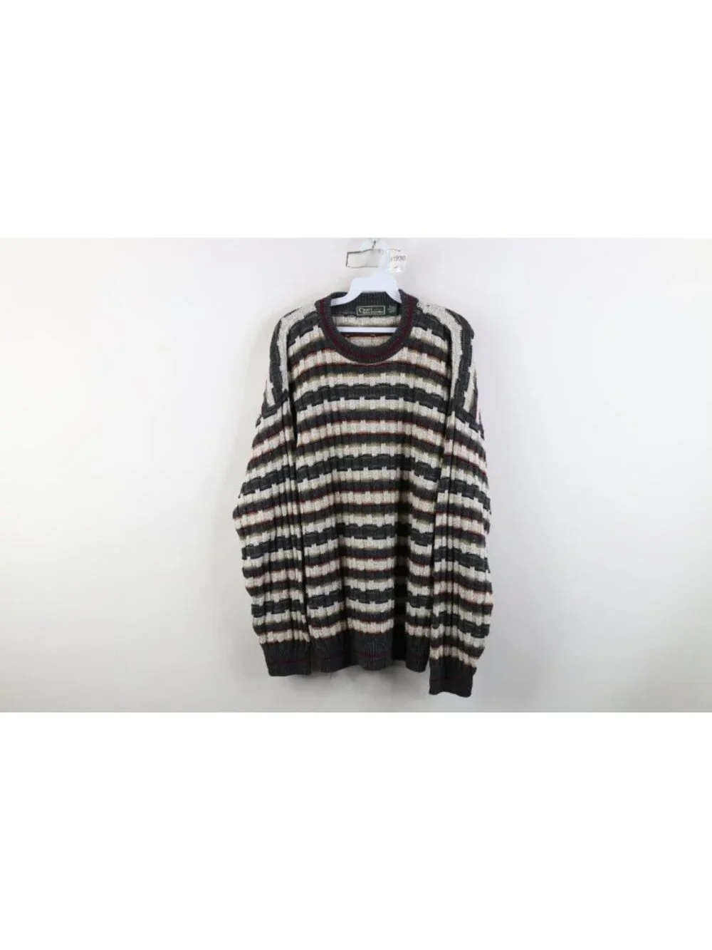 Vintage 90s Streetwear Mens Small Striped Cotton Weave Knit Crewneck Sweater USA